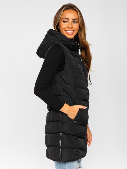 Women's Longline Quilted Gilet with Hood Black Bolf 7048