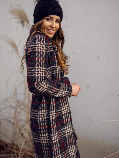 Women's Longline Warm Winter Coat with Belt Graphite Bolf OMDL011