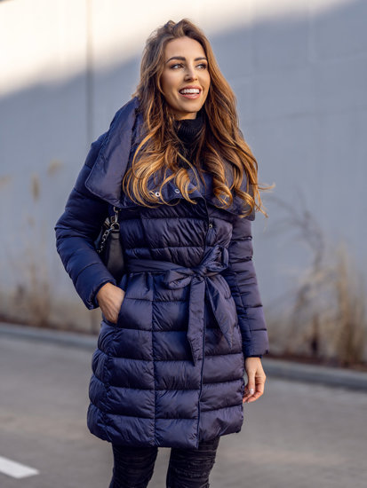 Women's Longline Winter Jacket Navy Blue Bolf J9061