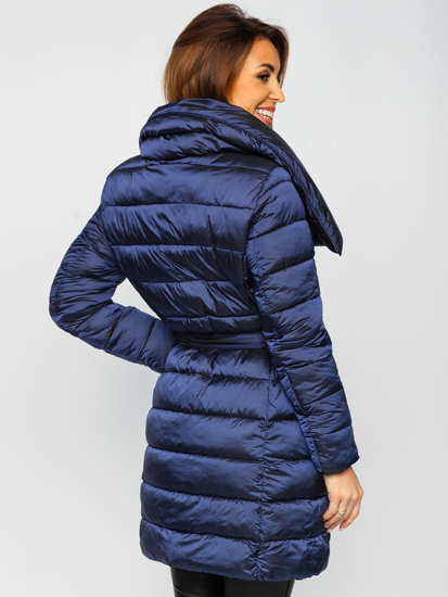 Women's Longline Winter Jacket Navy Blue Bolf J9061