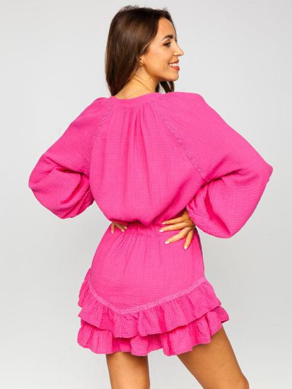 Women's Muslin Dress Overalls Fuchsia Bolf 8219