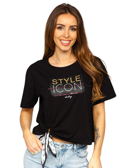 Women's Printed T-shirt with Sequins Black Bolf DT101