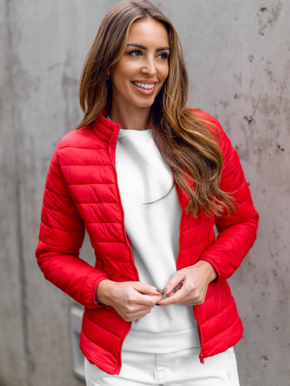 Women's Quilted Lightweight Jacket with Stand Up Collar Dark Red Bolf 1141