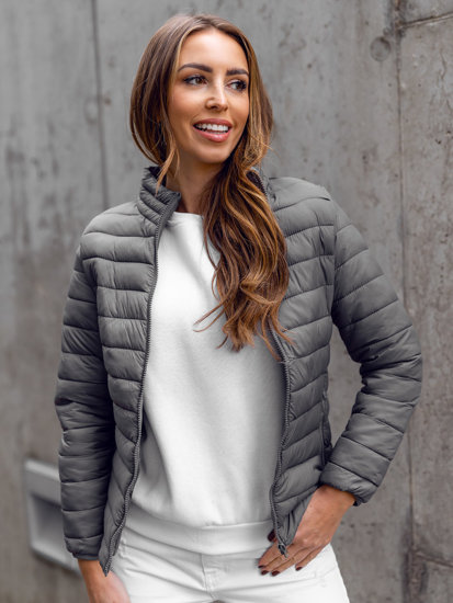 Women's Quilted Lightweight Jacket with Stand Up Collar Grey Bolf 1141A