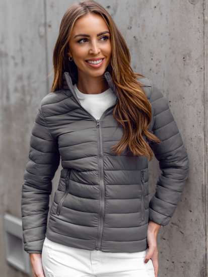 Women's Quilted Lightweight Jacket with Stand Up Collar Grey Bolf 1141A