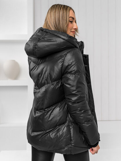 Women's Quilted Winter Hooded Jacket Black Bolf 23065