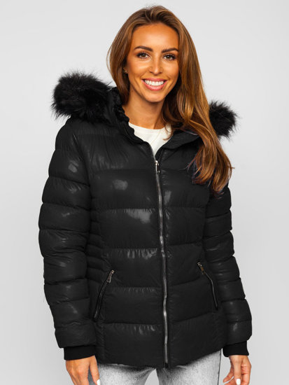 Women's Quilted Winter Hooded Jacket Black Bolf 23067