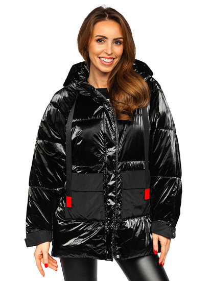 Women's Quilted Winter Hooded Jacket Black Bolf P6636