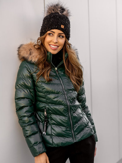 Women's Quilted Winter Hooded Jacket Green Bolf 6830
