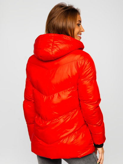 Women's Quilted Winter Hooded Jacket Red Bolf 23065
