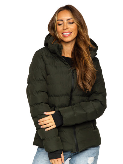 Women's Quilted Winter Jacket with Hood Khaki Bolf 5M769