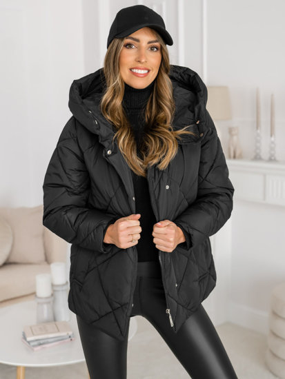 Women's Quilted Winter Jacket with hood Black Bolf 5M3175