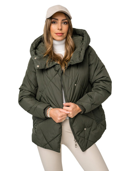Women's Quilted Winter Jacket with hood Khaki Bolf 5M3175