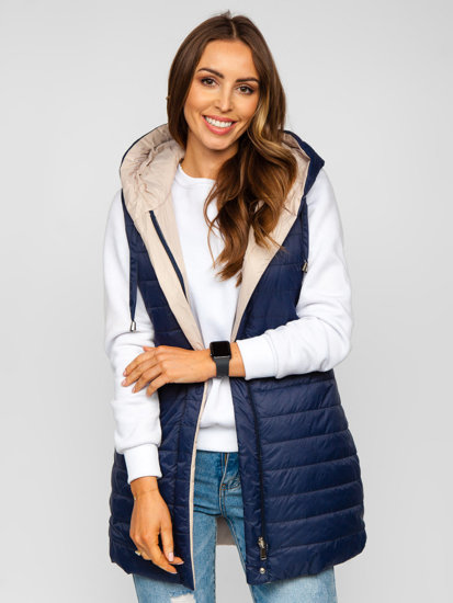 Women's Reversible Longline Quilted Gilet Navy Blue Bolf 16M9065