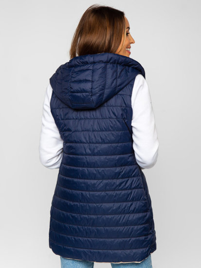 Women's Reversible Longline Quilted Gilet Navy Blue Bolf 16M9065
