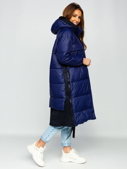 Women's Winter Longline Hooded Jacket Navy Blue Bolf JIN210