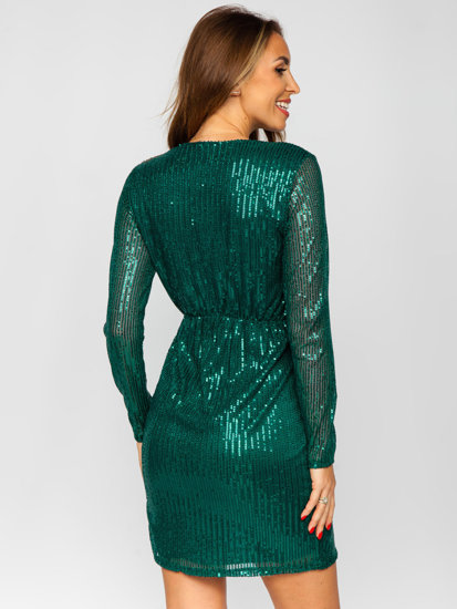 Women's Wrap Dress with Sequins Bottle Green Bolf 8149
