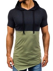 Black-Green Men's Plain Hooded T-shirt Bolf 1103