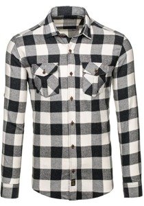 Black Men's Flannel Long Sleeve Shirt Bolf 1770