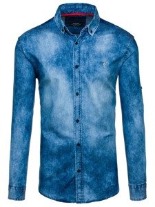 Blue Men's Denim Long Sleeve Shirt Bolf 0533-1