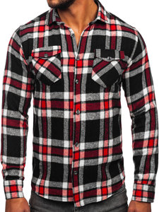 Men's Checkered Long Sleeve Flannel Shirt Red Bolf 22702