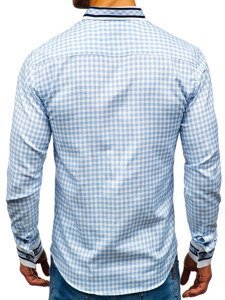 Men's Checkered Long Sleeve Shirt Sky Blue Bolf 8808