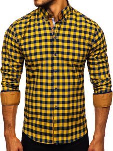 Men's Checkered Long Sleeve Shirt Yellow Bolf 4701