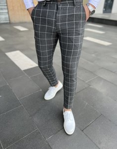 Men's Cotton Checkered Chinos Graphite Bolf 0044