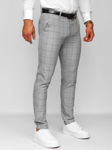 Men's Cotton Checkered Chinos Grey Bolf 0039