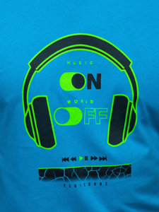 Men's Cotton Printed T-shirt Turquoise Bolf 14740