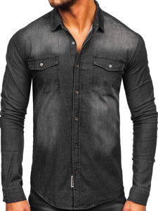 Men's Denim Long Sleeve Shirt Black Bolf MC7051N