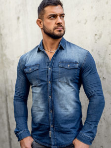 Men's Denim Long Sleeve Shirt Sky Blue Bolf MC7051BC