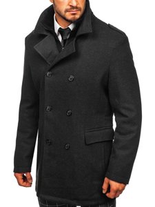 Men's Double-breasted Winter Coat with Detachable Stand Up Collar Graphite Bolf 8805