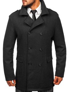 Men's Double-breasted Winter Coat with Detachable Stand Up Collar Graphite Bolf 8805