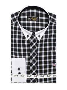 Men's Elegant Checked Long Sleeve Shirt Black Bolf 5737
