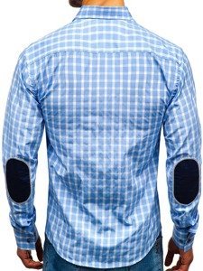 Men's Elegant Checked Long Sleeve Shirt Sky Blue Bolf 4747
