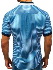 Men's Elegant Checked Short Sleeve Shirt Blue Bolf 4501