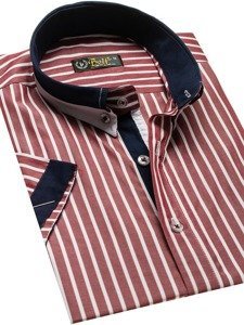 Men's Elegant Checked Short Sleeve Shirt Claret Bolf 4501