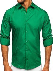 Men's Elegant Long Sleeve Shirt Dark Green Bolf 1703