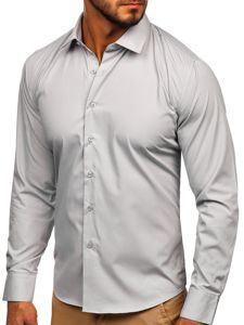 Men's Elegant Long Sleeve Shirt Light Grey Bolf 0001