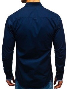 Men's Elegant Long Sleeve Shirt Navy Blue Bolf 2701-1
