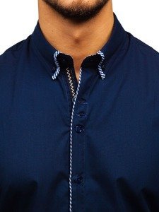 Men's Elegant Long Sleeve Shirt Navy Blue Bolf 2701-1