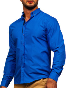 Men's Elegant Long Sleeve Shirt Navy Blue Bolf 3713