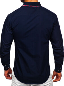 Men's Elegant Long Sleeve Shirt Navy Blue Bolf 4704