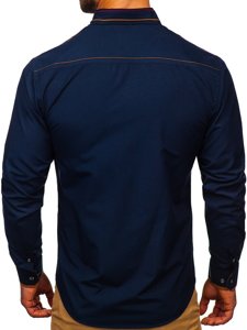 Men's Elegant Long Sleeve Shirt Navy Blue Bolf 4707