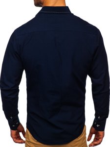 Men's Elegant Long Sleeve Shirt Navy Blue Bolf 4719