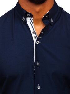 Men's Elegant Long Sleeve Shirt Navy Blue Bolf 5796-1