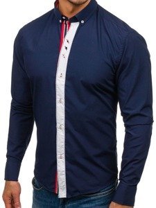 Men's Elegant Long Sleeve Shirt Navy Blue Bolf 5827-1