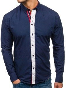 Men's Elegant Long Sleeve Shirt Navy Blue Bolf 5827