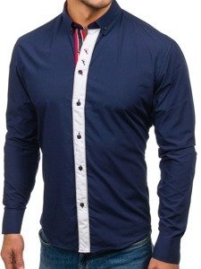 Men's Elegant Long Sleeve Shirt Navy Blue Bolf 5827